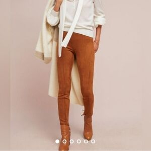 Anthropologie Faux Suede brown Green Pull On Ankle Legging Inseam Ankle Zip-30